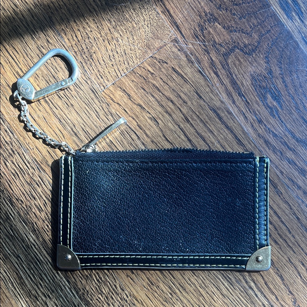 Louis Vuitton Black Leather Card Holder with Chain